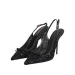 Dolce & Gabbana Black Tulle Ricamo Heels Slingbacks Shoes