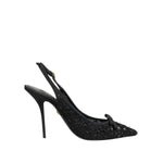 Dolce & Gabbana Black Tulle Ricamo Heels Slingbacks Shoes
