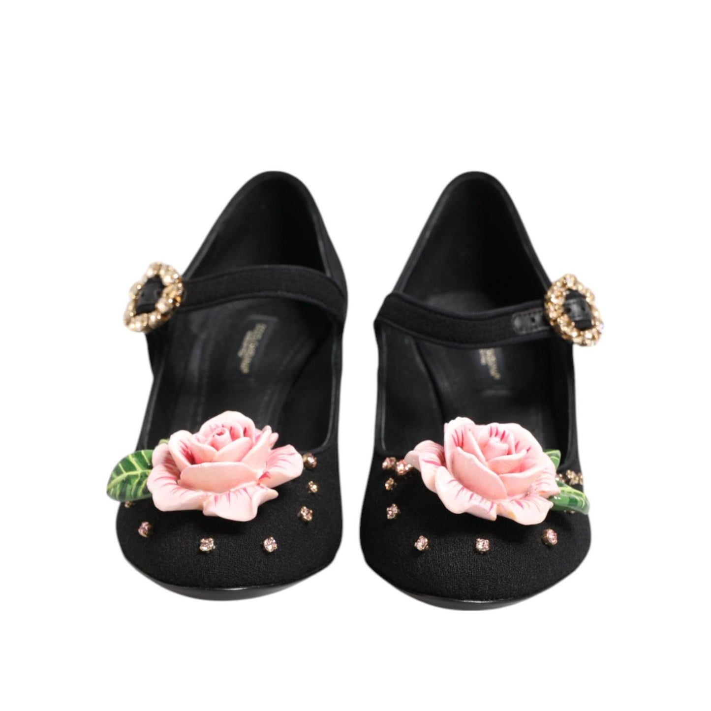 Dolce & Gabbana Black Flower Crystal Embellished Mary Jane Shoes