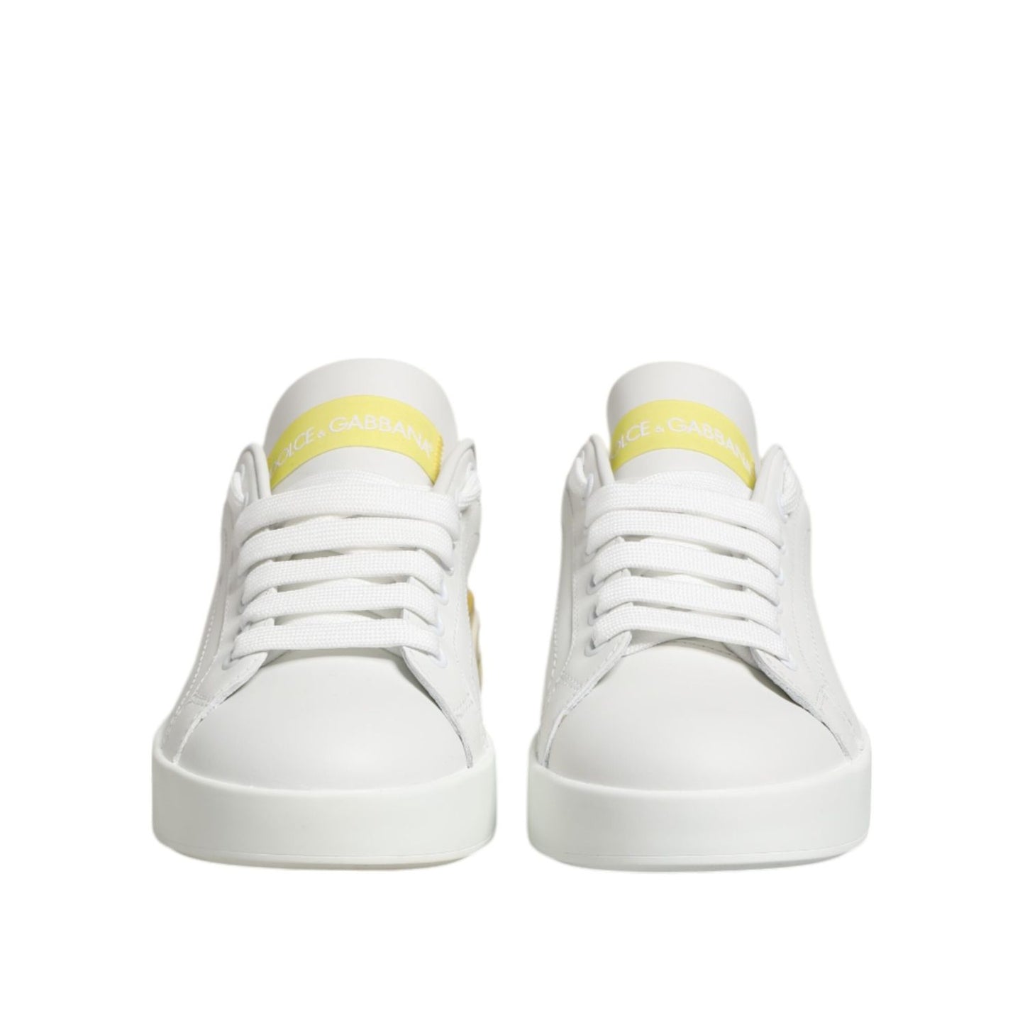 Dolce & Gabbana White Yellow Leather Low Top Sneakers Shoes
