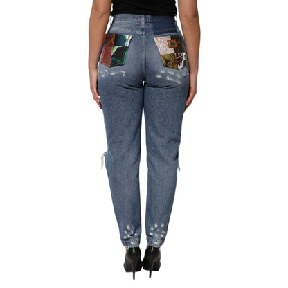 Dolce & Gabbana Blue Tattered High Waist Women Denim Jeans