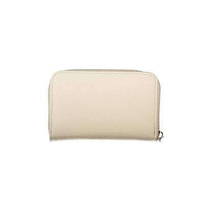 Guess Jeans Beige Polyethylene Wallet with zip closure, contrasting details, and multiple compartments for cards and coins.