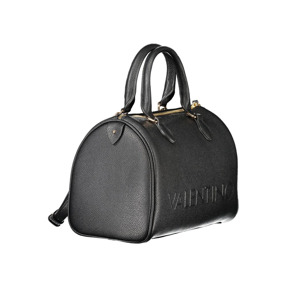 Mario Valentino Black Polyethylene Women Handbag with adjustable shoulder strap, eco-conscious luxury, sleek Italian design.