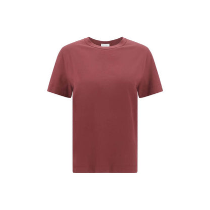 Brunello Cucinelli Bordeaux Cotton T-Shirt featuring ribbed crew neck and jewel detail, elegant and versatile luxury garment