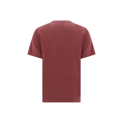 Brunello Cucinelli Bordeaux Cotton T-Shirt with ribbed crew neck and jewel detail on back, luxury fashion perfect for elegance and comfort.