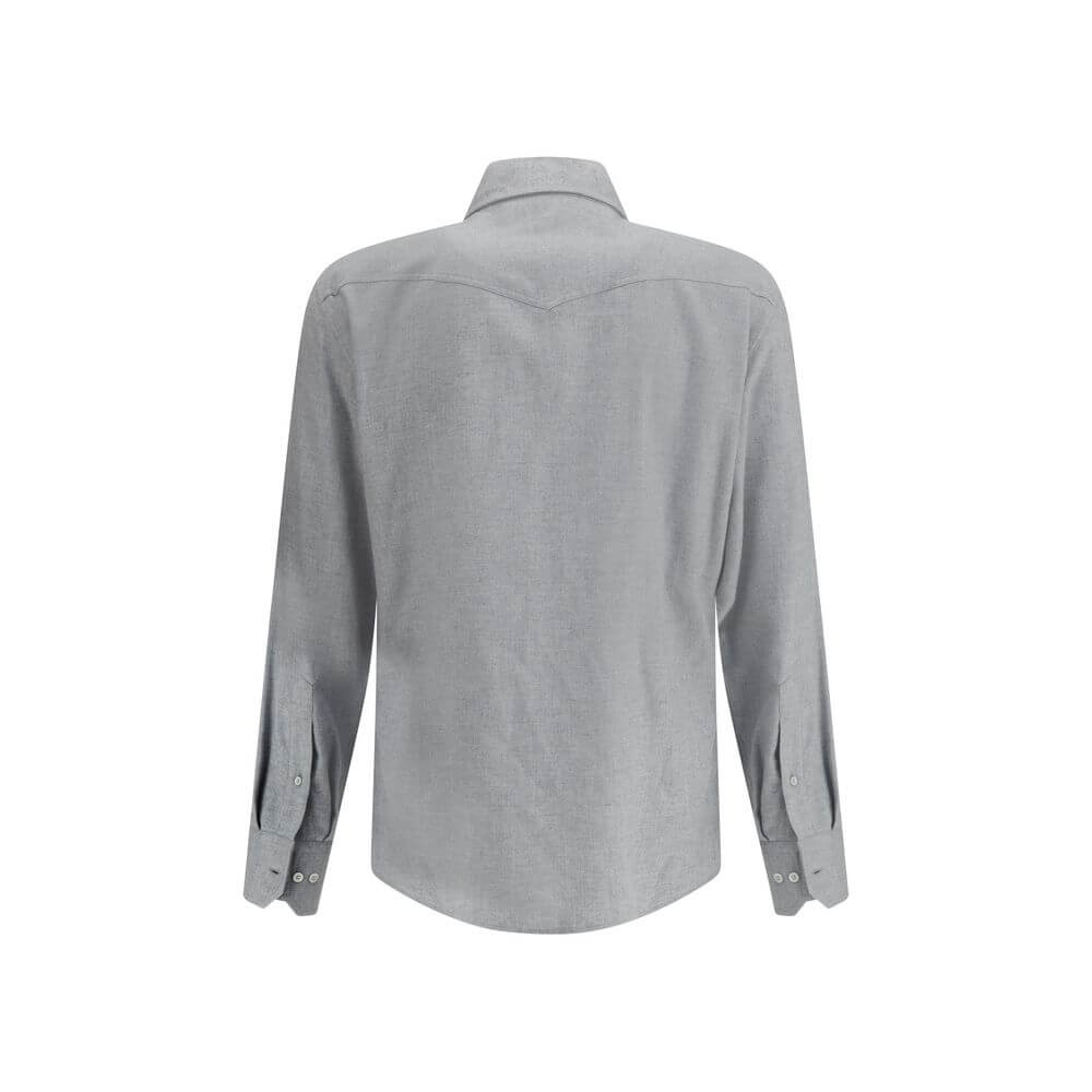 Brunello Cucinelli Gray Cotton Pattern Shirt