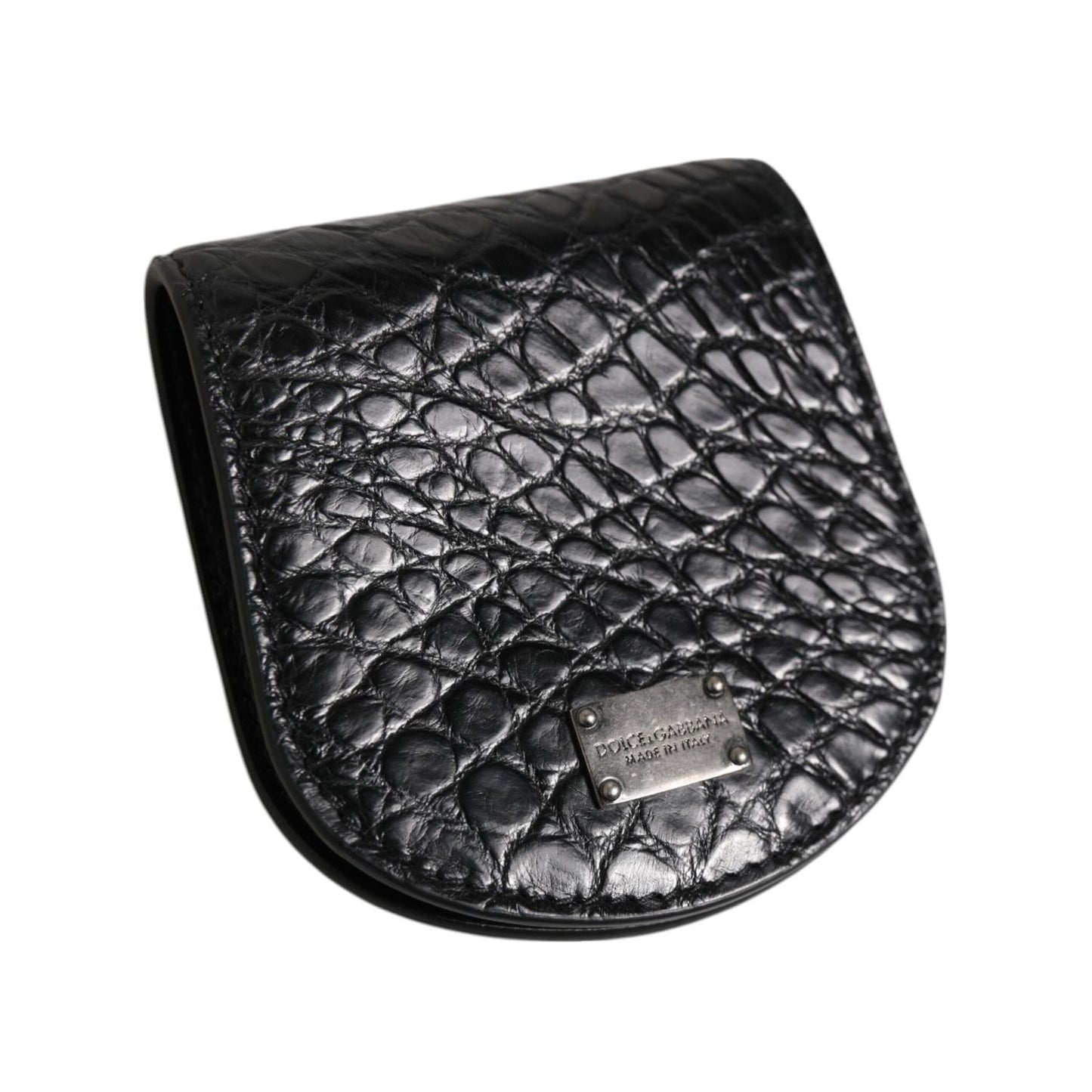 Dolce & Gabbana Black Exotic Skin Coin Condom Case Holder Pocket Wallet