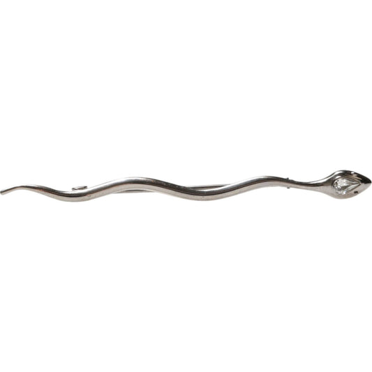 Dolce & Gabbana Silver Brass Crystal Spilla Serpente Mens Brooch Pin SMY10788