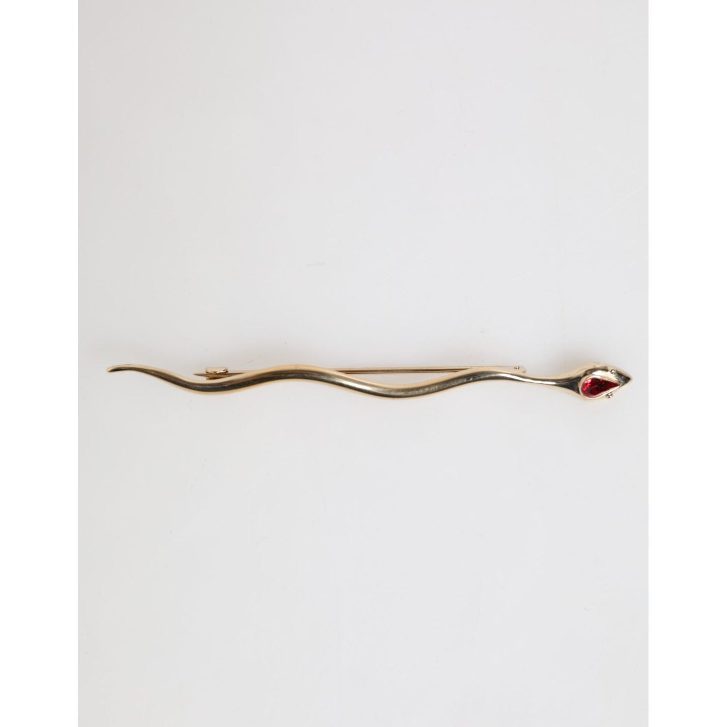 Dolce & Gabbana Gold Brass Red Crystal Spilla Serpente Mens Brooch Pin SMY10789