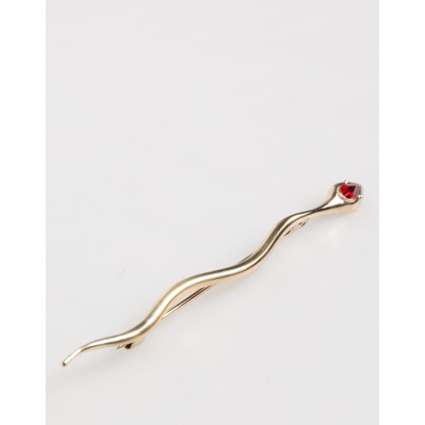 Dolce & Gabbana Gold Brass Red Crystal Spilla Serpente Mens Brooch Pin SMY10789