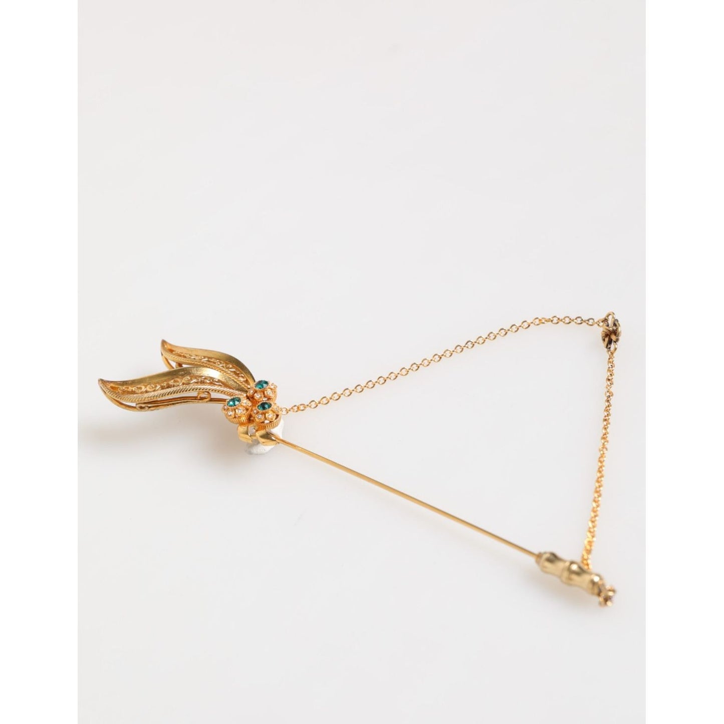 Dolce & Gabbana Gold Tone 925 Sterling Silver Crystal Chain Pin Brooch SMY11076