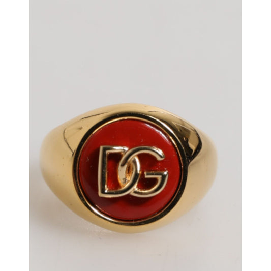 Dolce & Gabbana Gold Tone Real Brass Red DG Logo Men Ring SMY11229-58