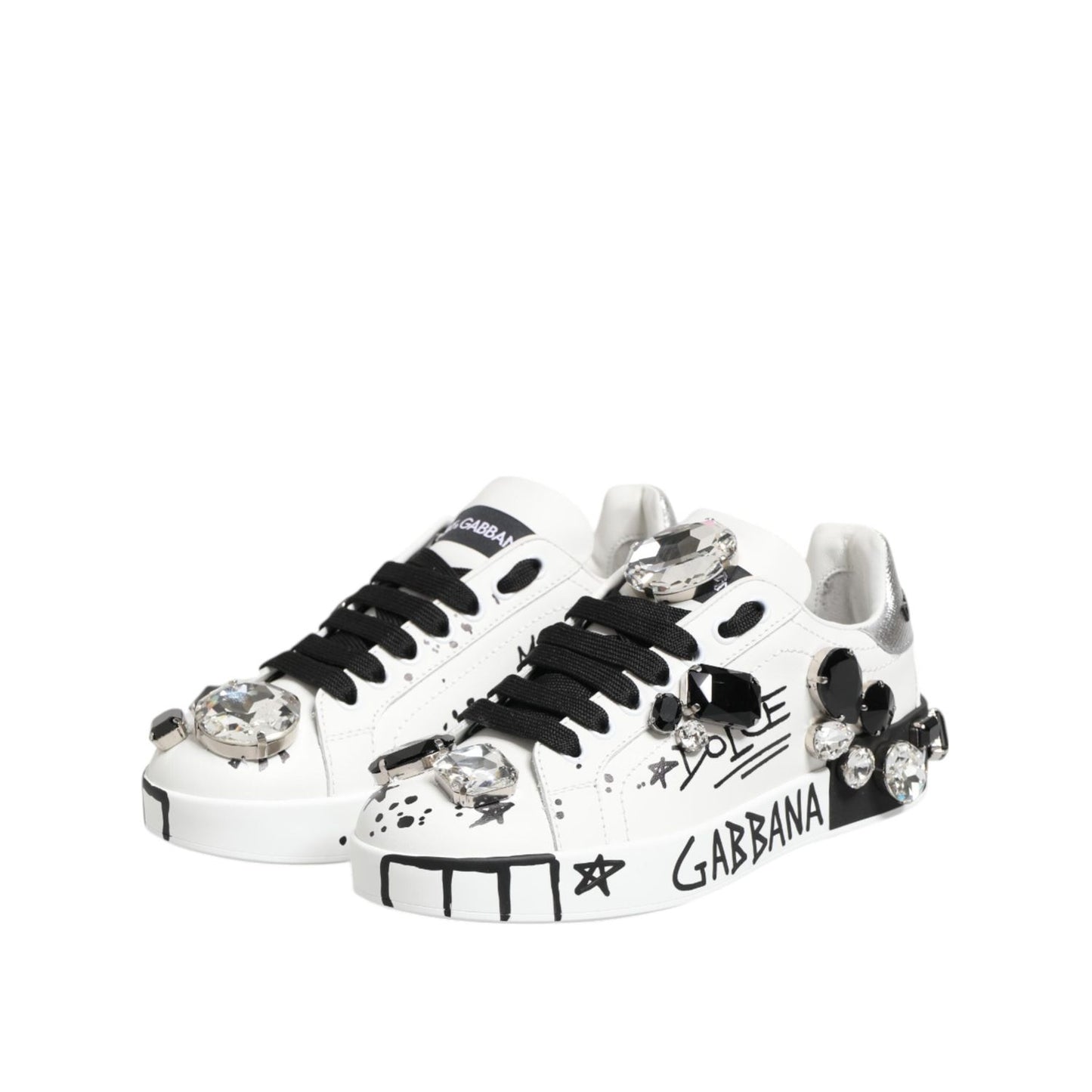 Dolce & Gabbana White Portofino Crystal Sneakers Shoes LA128435
