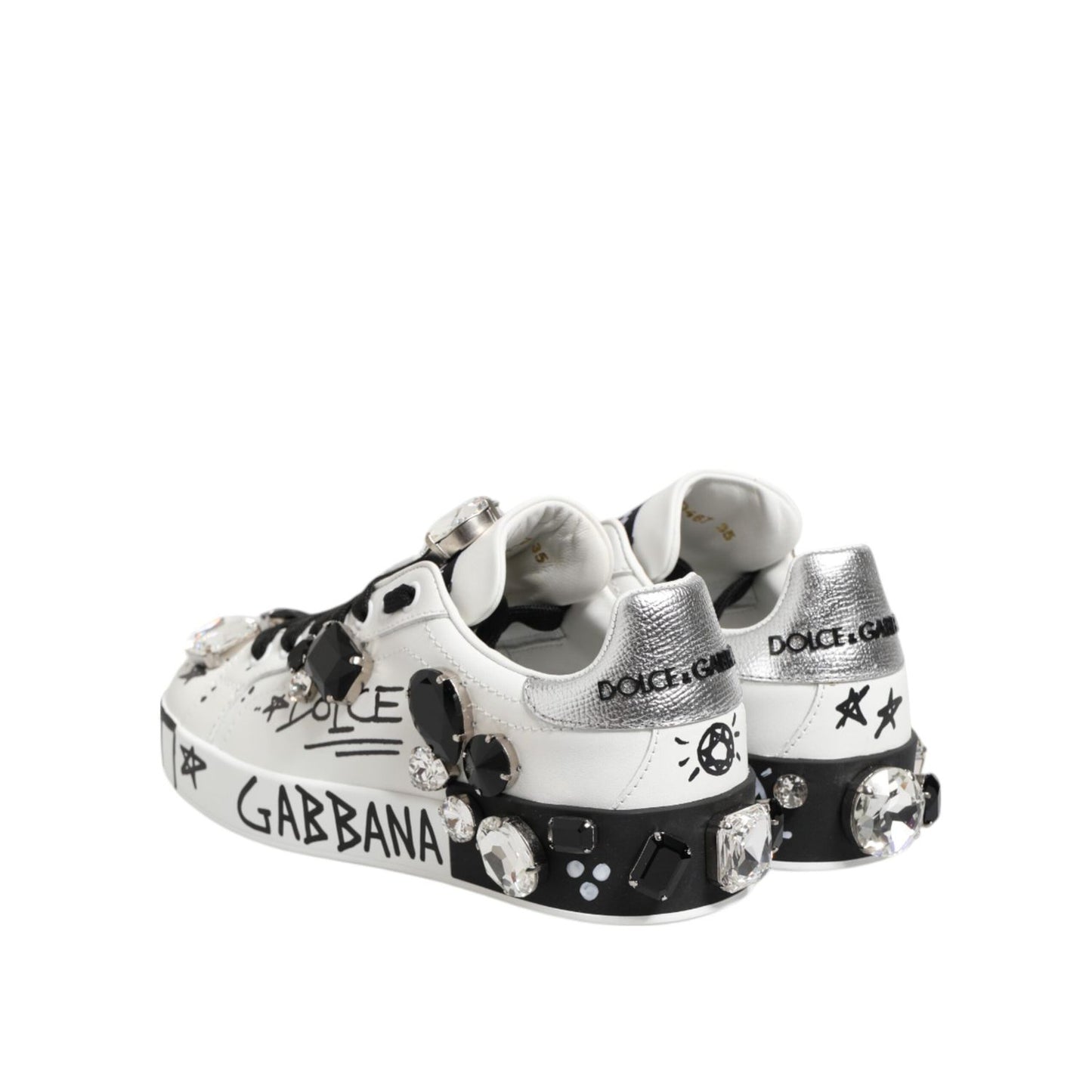 Dolce & Gabbana White Portofino Crystal Sneakers Shoes LA128435