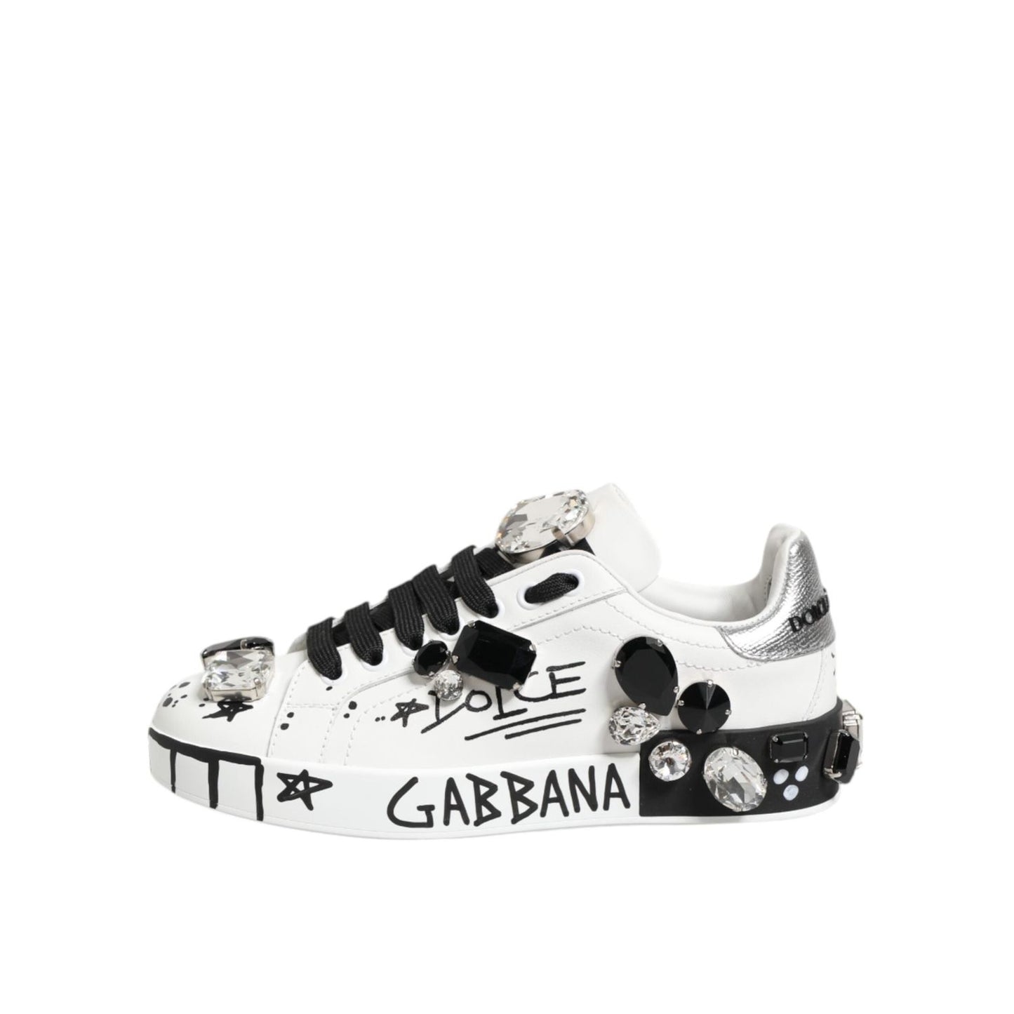 Dolce & Gabbana White Portofino Crystal Sneakers Shoes LA128435