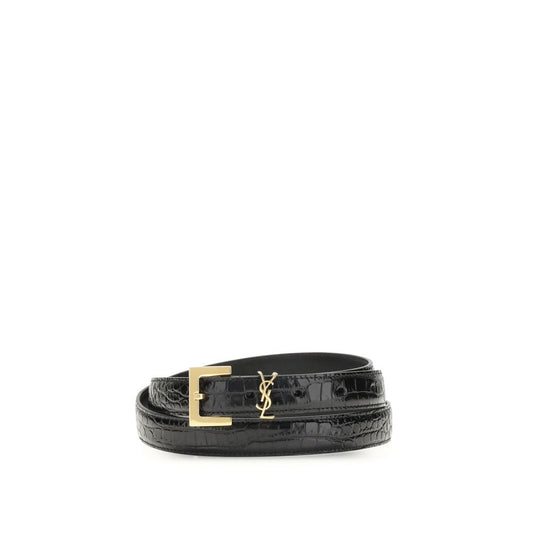 Saint Laurent Crocodile-effect Cassandre Belt SA-554465DND0J1000-85 CM / 34 INCHES