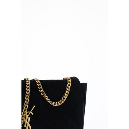 Elegant Saint Laurent Black Calf Leather Bos Taurus Shoulder Bag with gold chain and iconic monogram