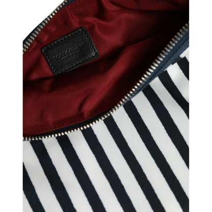 Dolce & Gabbana Black White Striped Logo Plaque Clutch Borse Pouch Bag