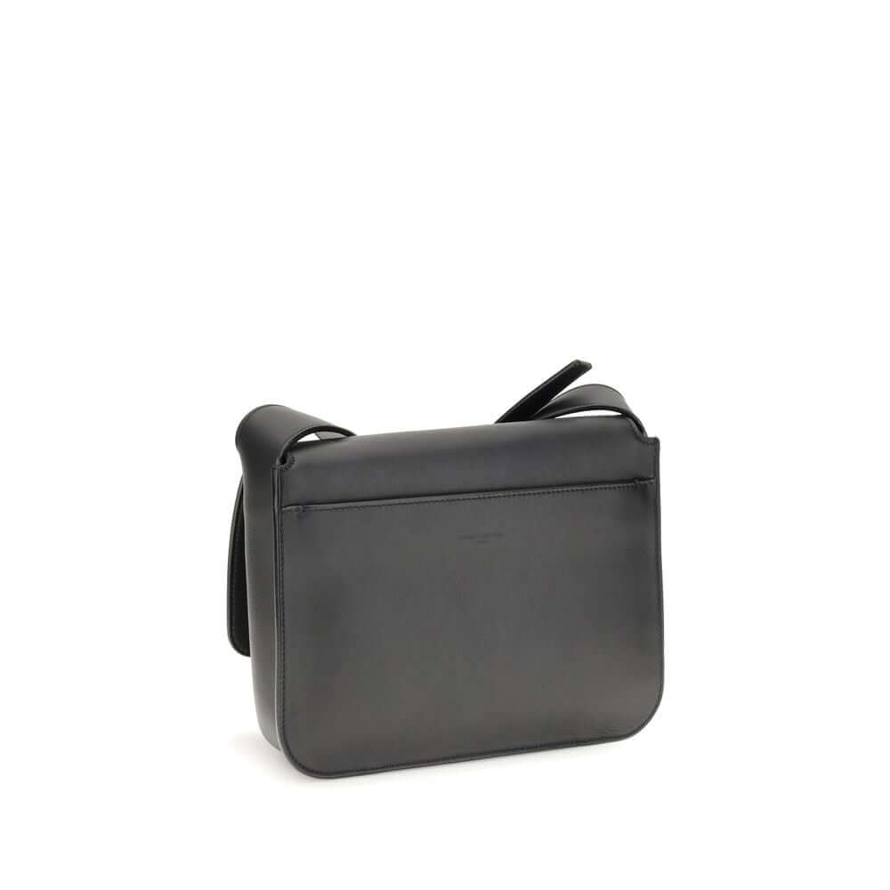 Saint Laurent Black Calf Leather Bos Taurus Shoulder Bag back view showing adjustable strap.