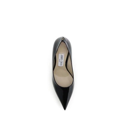 Top view of Jimmy Choo Black Calf Leather Bos Taurus High Heel Pump on white background.
