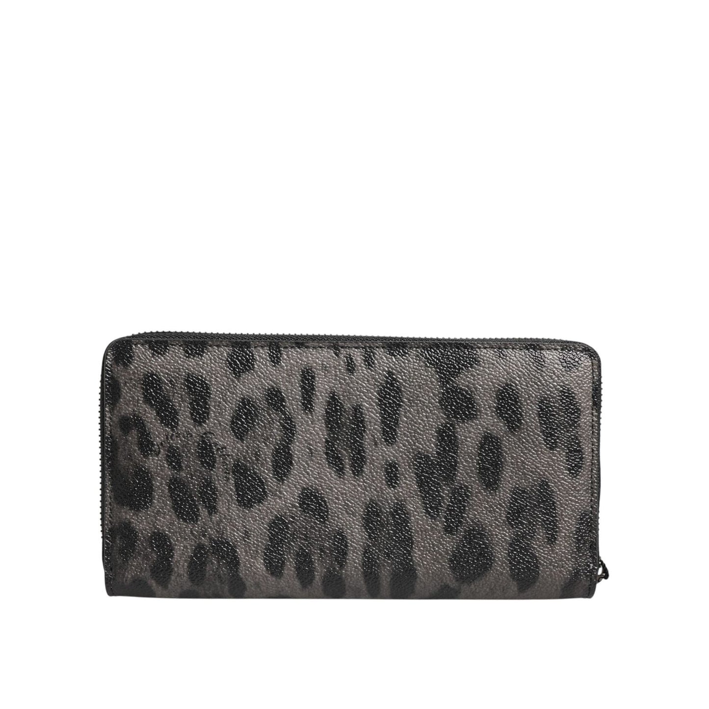 Dolce & Gabbana Black Gray Leopard Leather Zip Around Continental Wallet with logo details and zipper closure for men, Made in Italy.