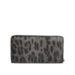 Dolce & Gabbana Black Gray Leopard Leather Zip Around Continental Wallet with logo details and zipper closure for men, Made in Italy.