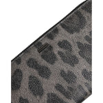 Dolce & Gabbana Black Gray Leopard Leather Zip Around Continental Wallet with logo detail, featuring PVC and fabric blend.