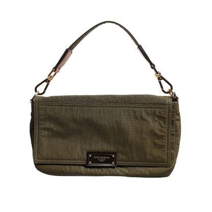 Dolce & Gabbana Dark Green Nylon Logo Plaque Shoulder Strap Borse Bag