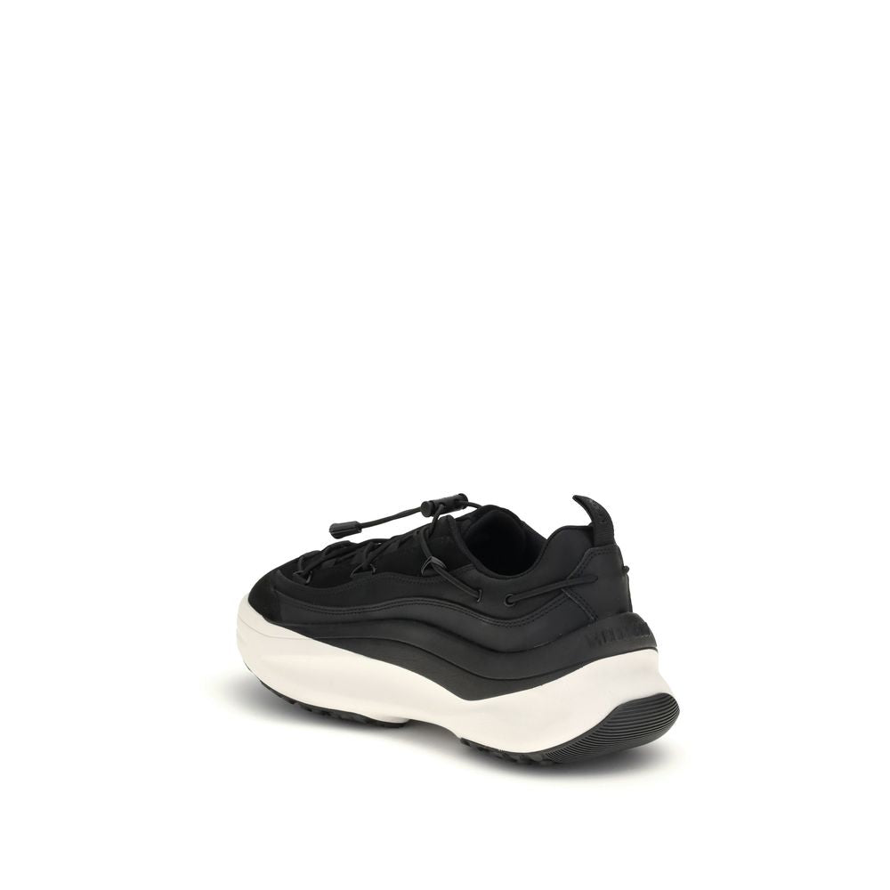 Moon Boot Black Polyester Athletic Sneakers with thick sole and crisscross laces, side view.
