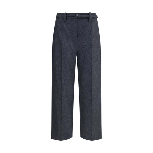 Brunello Cucinelli Gray Fleece Wool Casual Pants with wide leg, front zip-and-hook closure, belt loops, and welt pockets.