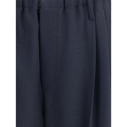 Close-up of Brunello Cucinelli Gray Fleece Wool Casual Pants with elastic waistband and straight leg, showcasing fabric texture.