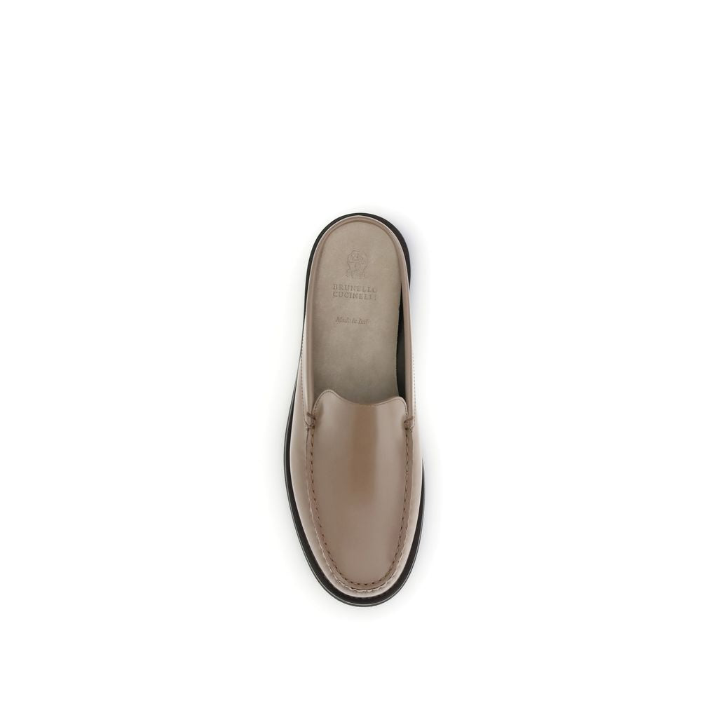 Brunello Cucinelli Beige Calf Leather Bos Taurus Mules