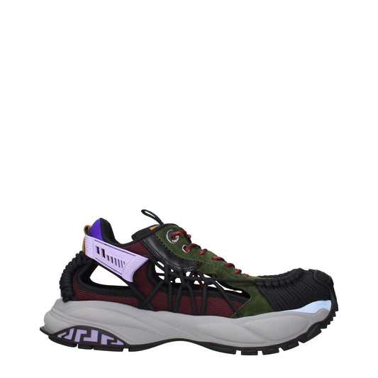 Versace Multicolor Leather Athletic Sneakers with logos on front, side, and back, showcasing a unique suede design and stylish color blend.