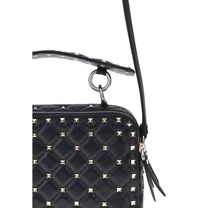 Valentino Garavani Black Lamb Ovis Aries Aries Shoulder Bag with Rockstud Spike details and quilted design.