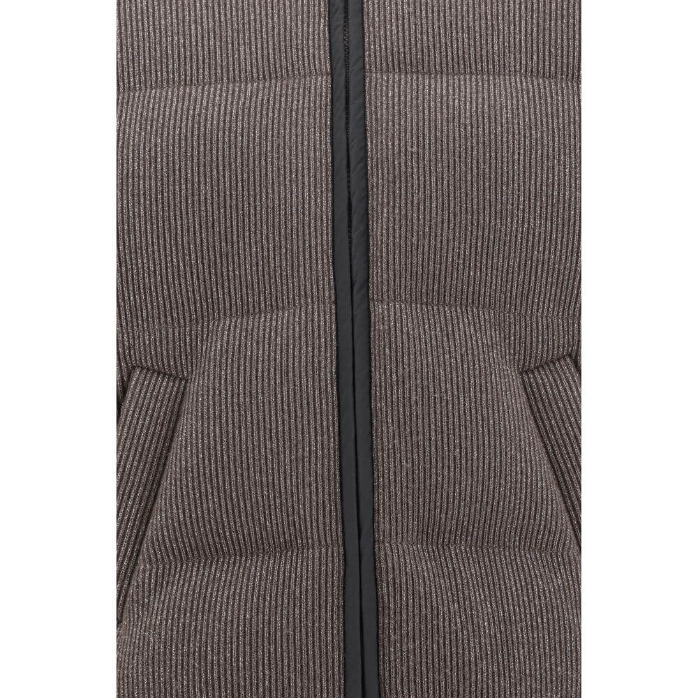 Close-up of Brunello Cucinelli Brown Cashmere Coat showing texture and zipper detail.