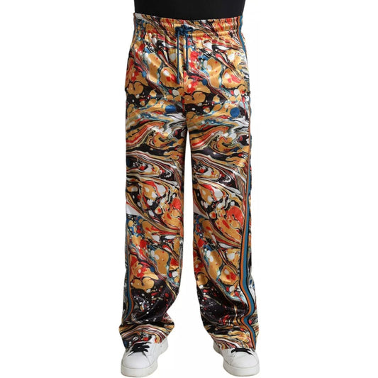 Dolce & Gabbana Multicolor Marble Print Satin Trouser Pants
