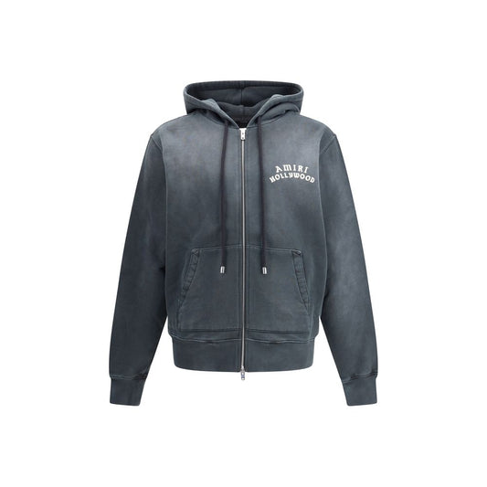 Amiri Black Cotton Sweatshirt with Hollywood motif, kangaroo pocket, and zip closure for urban streetwear style, AW25 collection.