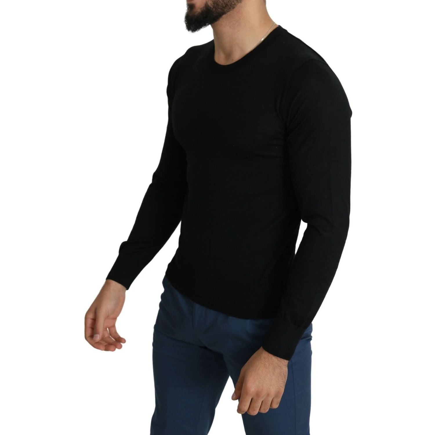Dolce & Gabbana Black Cashmere Crewneck Pullover Sweater