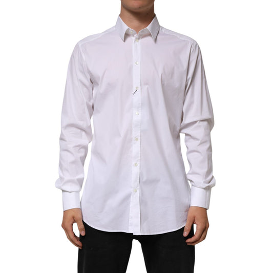 Dolce & Gabbana White Cotton GOLD Long Sleeves Formal Shirt