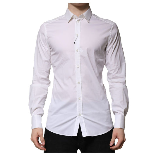 Dolce & Gabbana White Cotton GOLD Long Sleeves Formal Shirt, slim fit, high-quality fabric, ideal for formal occasions.