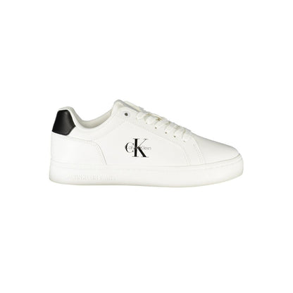 Calvin Klein White Leather Women Sneaker with black details featuring iconic logo for a stylish and confident look.