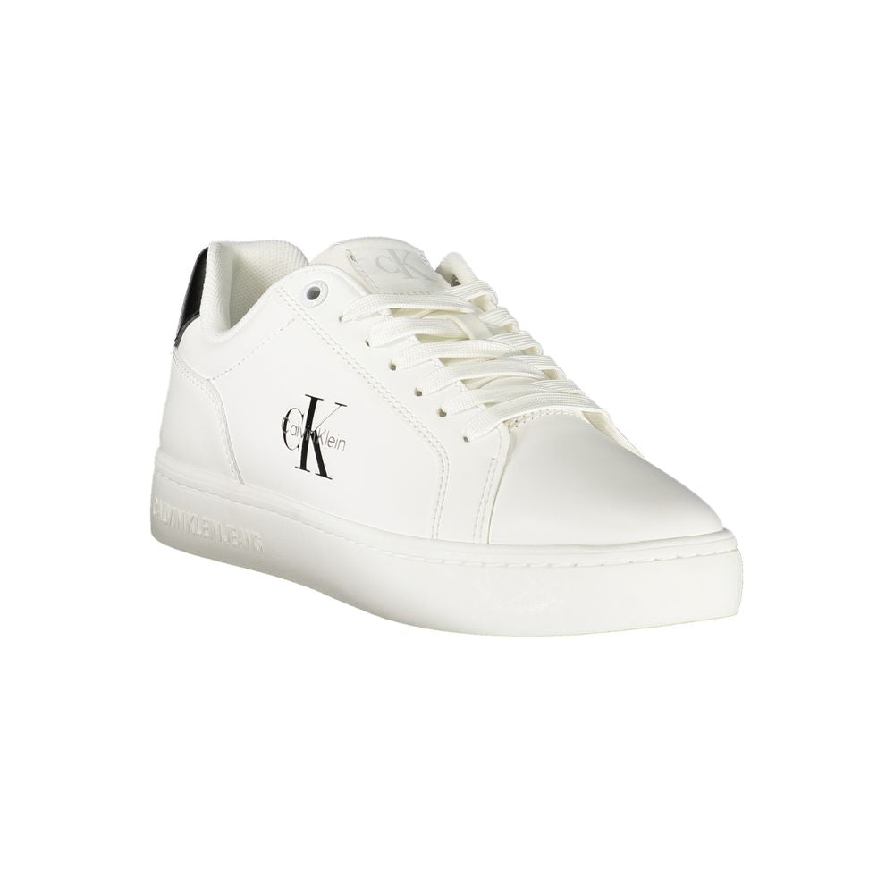 Calvin Klein White Leather Women Sneaker with black details and logo, showcasing elegant design and comfort for confident, stylish walking.