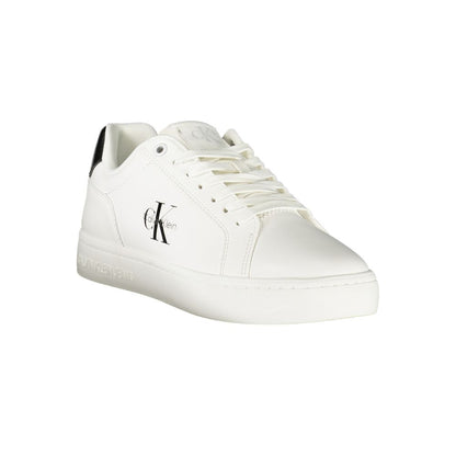 Calvin Klein White Leather Women Sneaker with black details and logo, showcasing elegant design and comfort for confident, stylish walking.