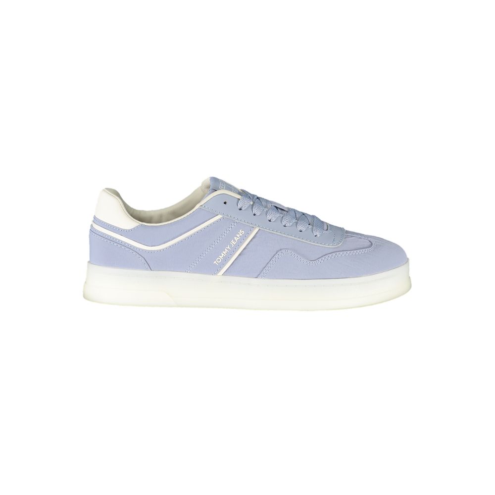 Tommy Hilfiger Blue Leather Women Sneaker with white accents, luxurious blue design, and durable materials for style and comfort.