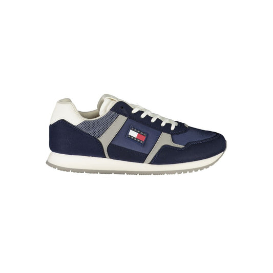 Tommy Hilfiger Blue Polyester Men Sneaker with iconic logo and removable footbed, featuring a stylish design perfect for casual wear.