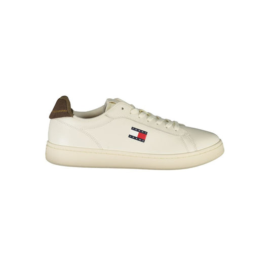 Tommy Hilfiger White Leather Men Sneaker with brown accents and logo