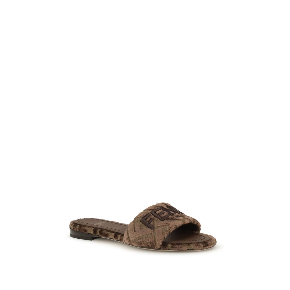 Fendi Brown Viscose Flat Sandals