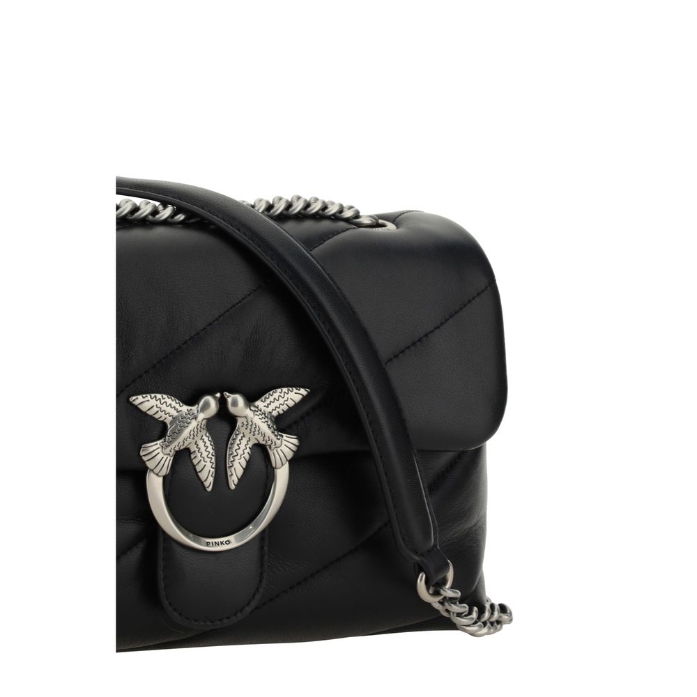 PINKO Black Calf Leather Bos Taurus Shoulder Bag