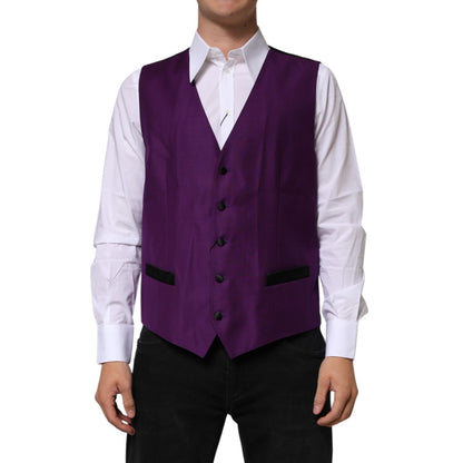 Dolce & Gabbana Purple Wool Dress Formal Waistcoat Vest