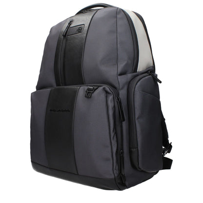 Piquadro Gray Nylon Backpack with RFID, water resistance, adjustable straps, front and back logos, ideal for iPad/PC cases